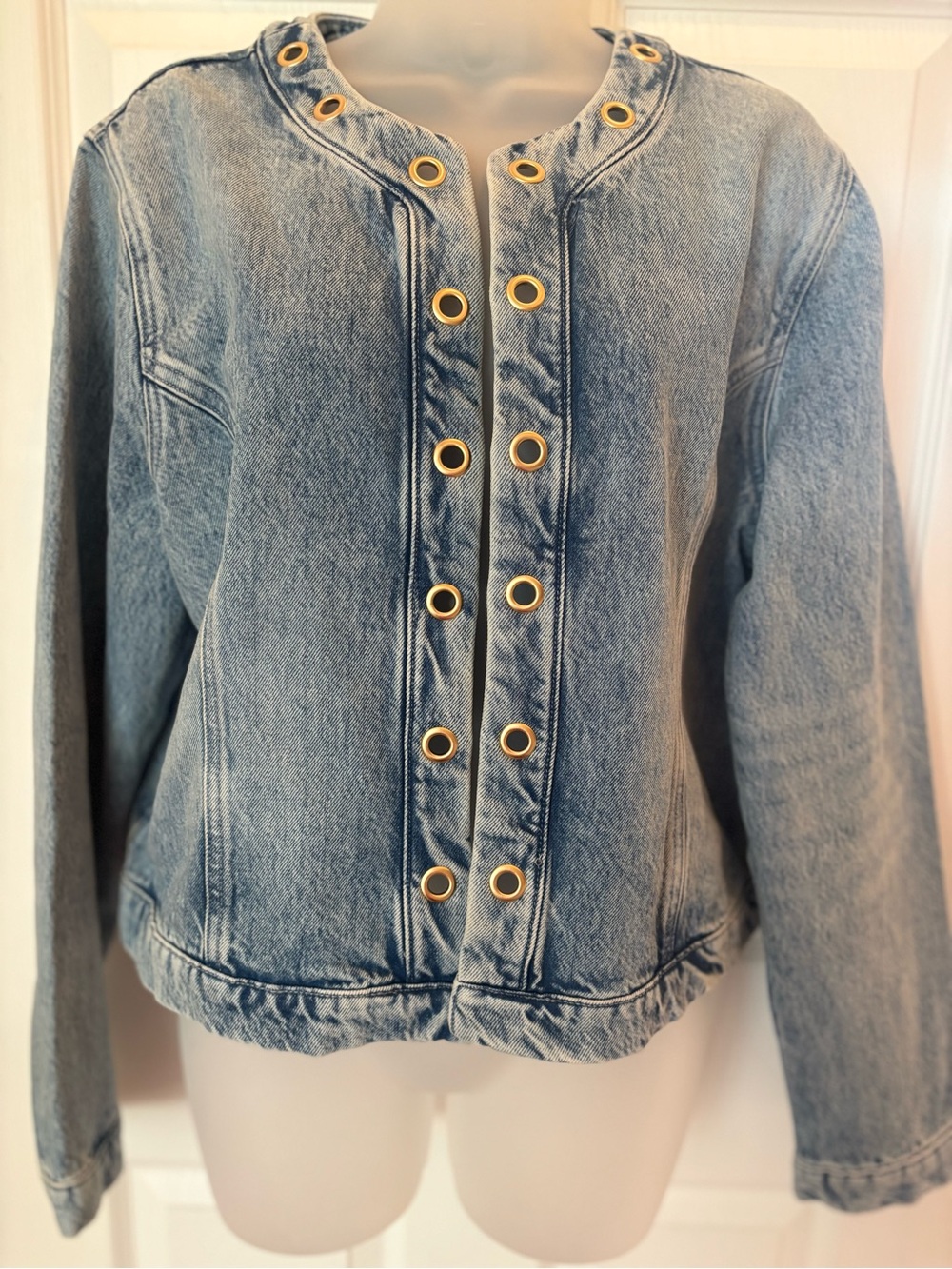 Michael Kors Light Blue Denim Jacket with Gold Eyelets